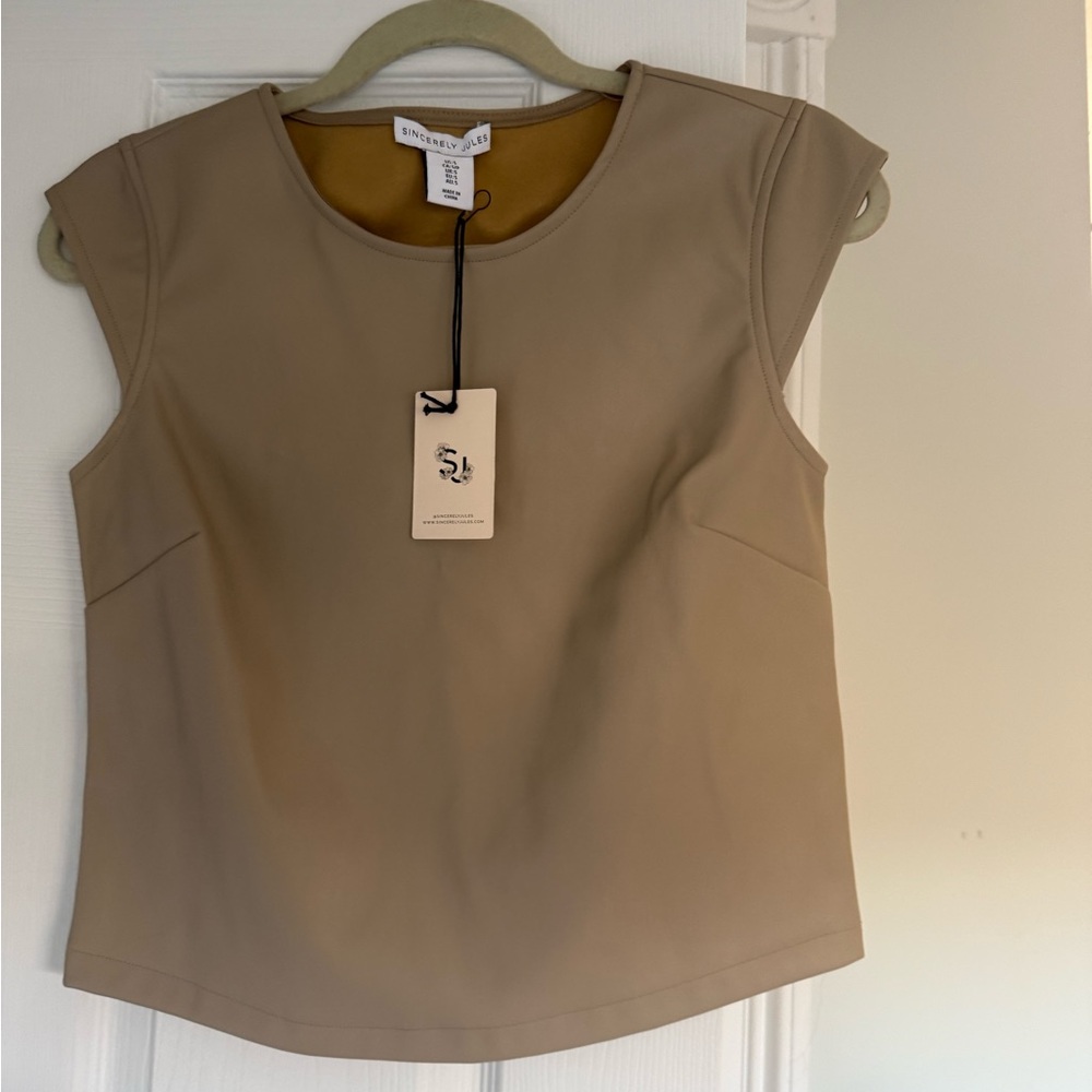 BRAND NEW WITH TAG FAUX LEATHER TAN TOP